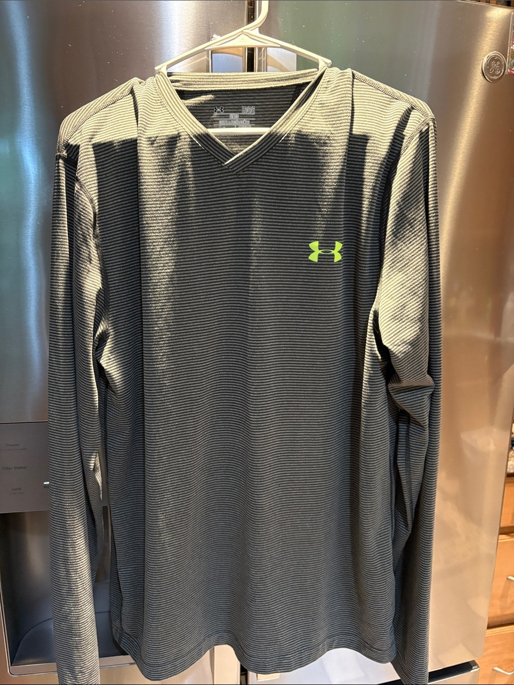 Under Armour Men’s Long Sleeve V-Neck Performance Shirt - Gray with Green Logo
